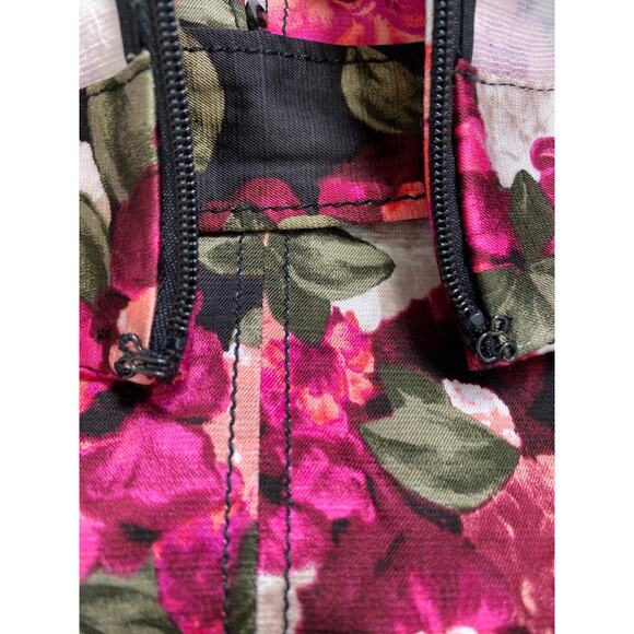 Banana Republic Pencil Skirt Sz 4 Satin Floral Pockets Belted Paperbag Girl Boss - Picture 10 of 11